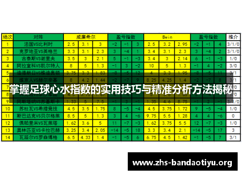 掌握足球心水指数的实用技巧与精准分析方法揭秘 掌握足球心水指数的实用技巧与精准分析方法揭秘
